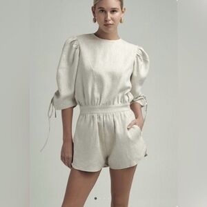 NWT The Femm- Sofia Linen Romper in Color Honey. Size L